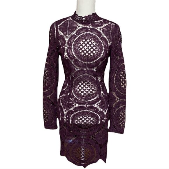 Purple Lace Long Sleeves Bodycon Dress SMALL - Picture 1 of 7